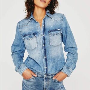 AG Adriano Goldschmied Blue Denim Shirt with splattered